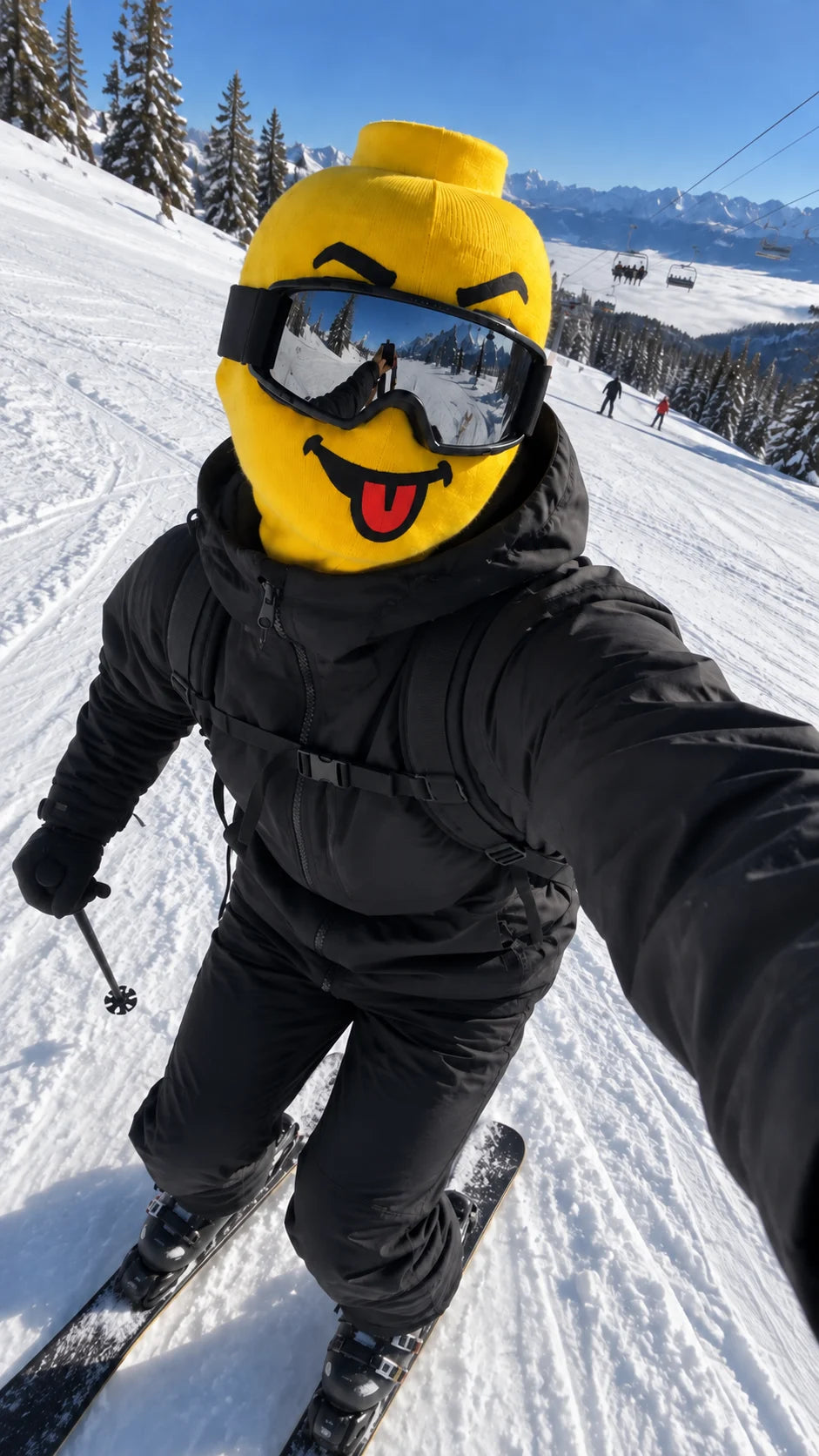 Yellow mask on a sunny slope
